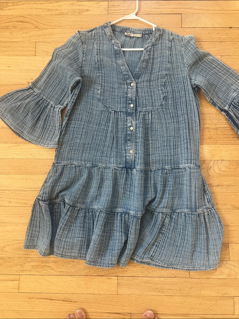 Faherty Light Blue Tiered Button-Front Gauze Dress